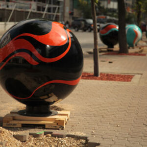 Installation of Marbles on Portage, photo by Leif Norman
